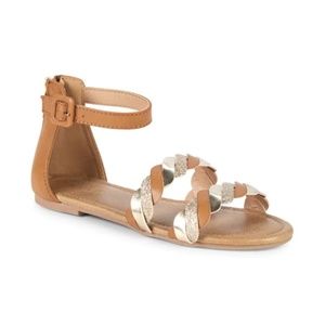 Tahari Girl's Braided Metallic Strap Flat Sandal